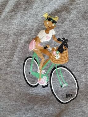 Lucy Grey Tshirt Girl Riding Bike With Dog‎ In Basket Sz S